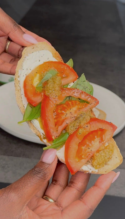 Green Meko Cream Cheese Toast with Tomato