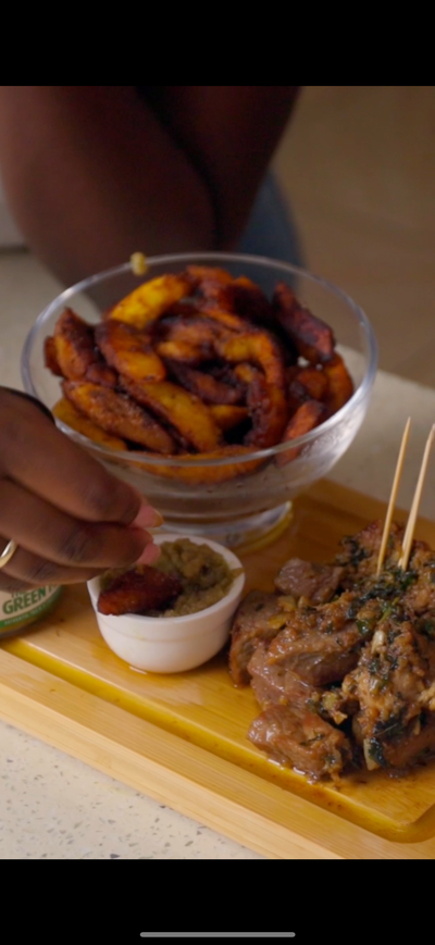 Kelewele Garlic Butter Steak Bites featuring The Green Meko